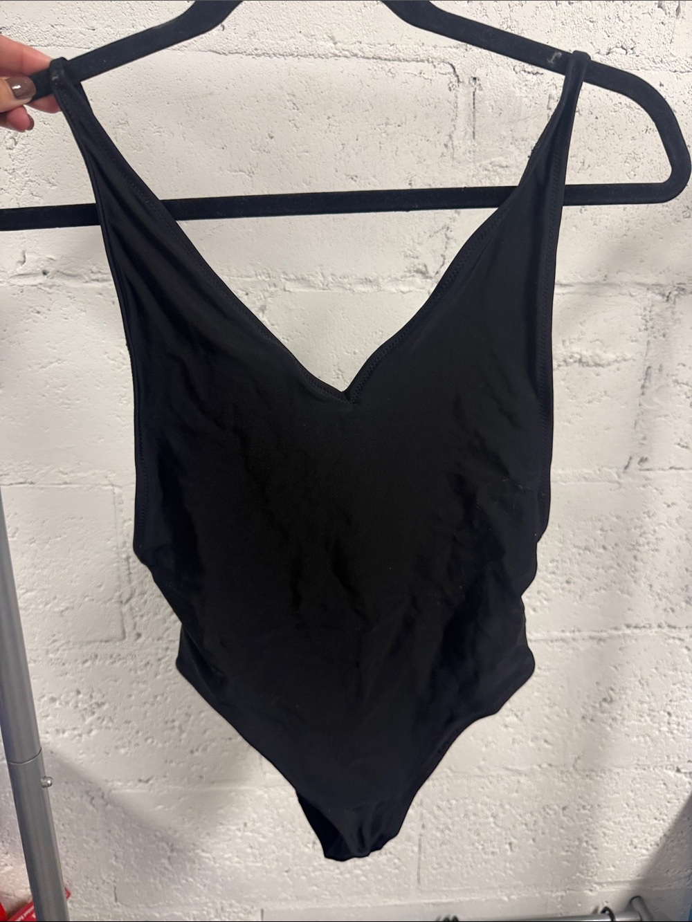 Black V-Neck One-Piece Bodysuit - Womens Swim TOPSHOP Size 4 LIKE NEW